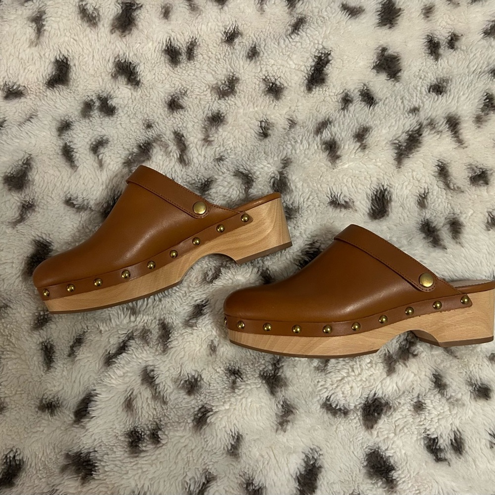 J. Crew Tan Leather Studded Mules